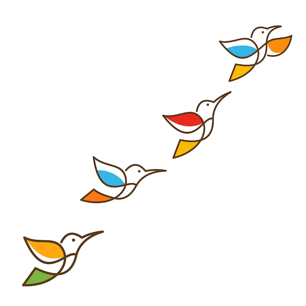 colibri wall art design, abstract colorful hummingbird logo icon vector illustration