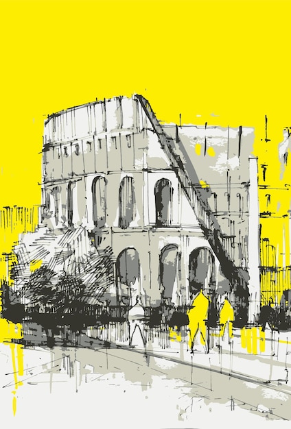 Vettore colosseo edificio disegnato a mano. colosseo disegnato a mano