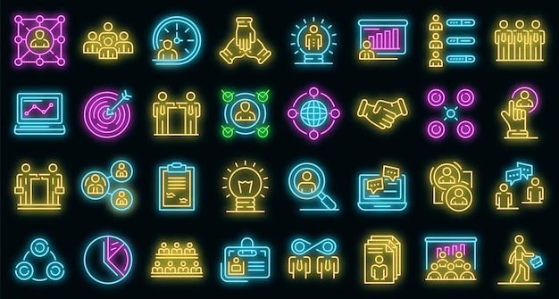 Vector collaboration icons set. outline set of collaboration vector icons neon color on black