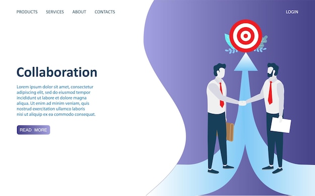 コラボレーション ベクター ウェブサイトのランディング ページのデザイン テンプレート