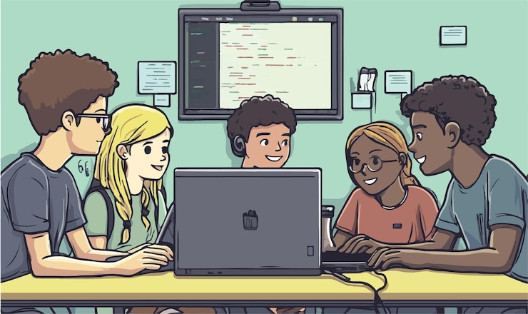 Vector collaborative coding students working together