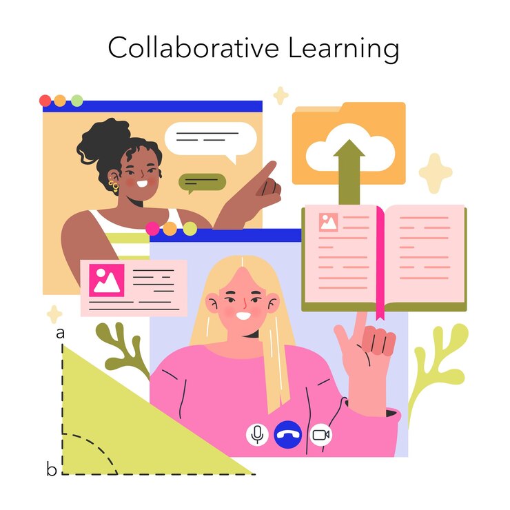 Vector collaborative learning concept peers engage in digital interaction highlighting the importance of