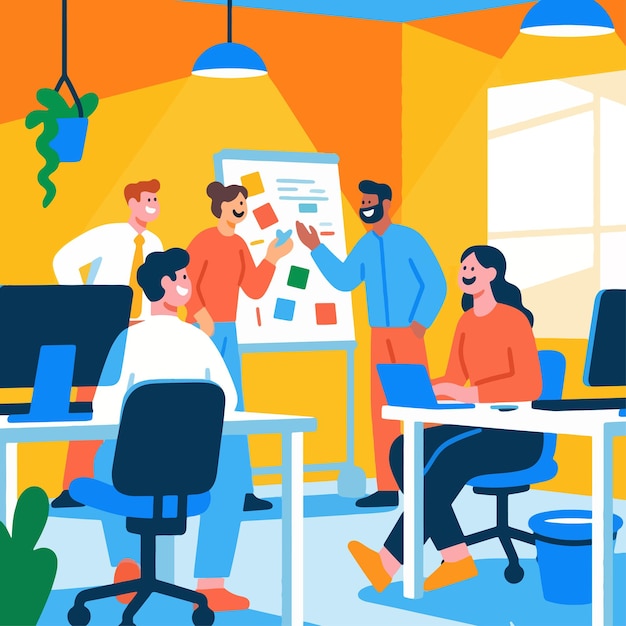 Collaborative Team Brainstorming Session in Modern Office Setting