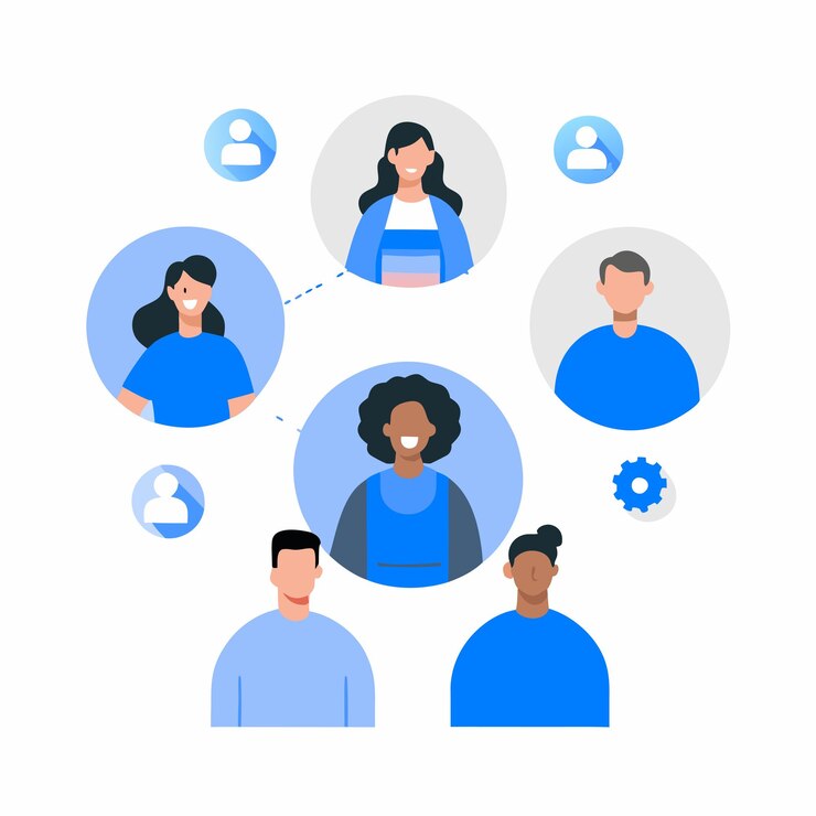 Vector collaborative team concept with gears interlocking as one