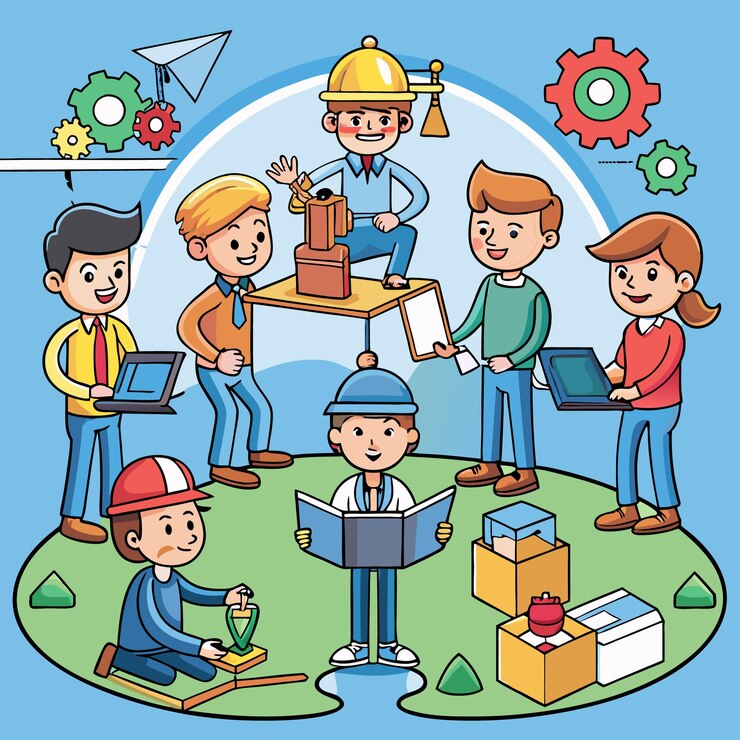 वेक्टर collaborative teamwork modern office workers engaged in creative problemsolving