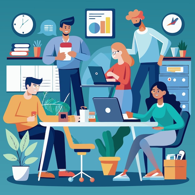 Collaborative Teamwork Modern Office Workers Engaged in Creative ProblemSolving