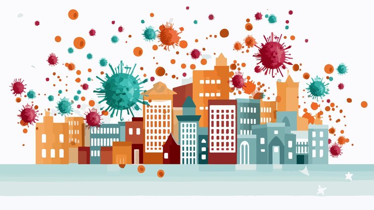 Vector collage of bank building united from coronavirus items