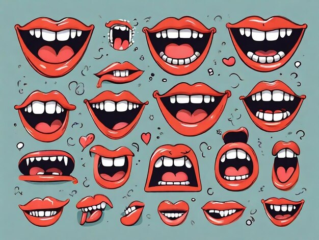 Vector a collage of cartoon images of lips with the words  lips