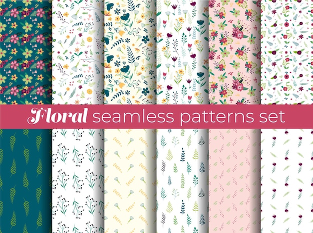 Collage contemporary floral seamless pattern set