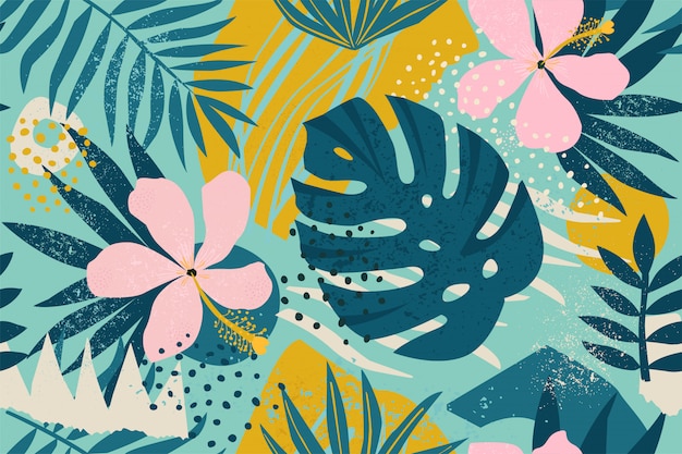 Vector collage contemporary floral seamless pattern.