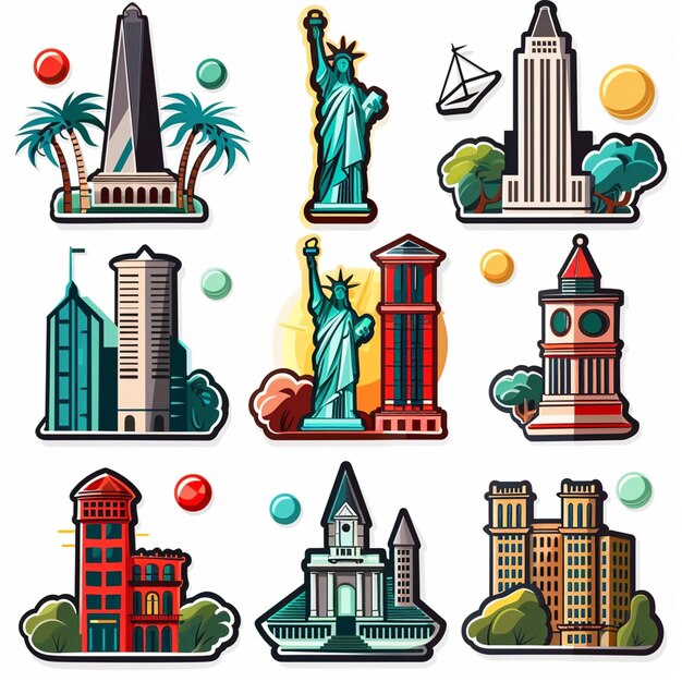 Vector a collage of different buildings and buildings with different shapes and colors