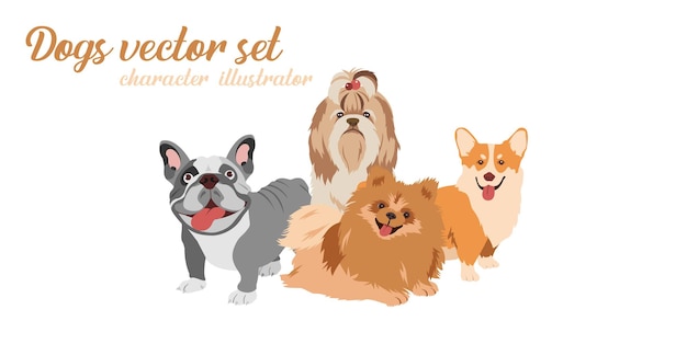 A collage of different dogs including a dog named color set