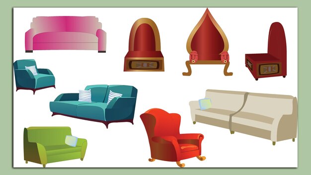 Vector a collage of different furniture including a couch a chair and a wallpaper