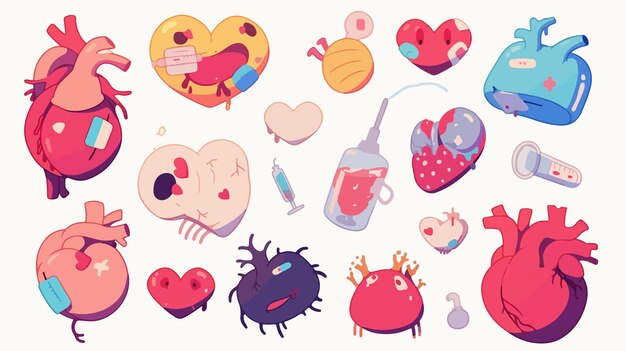 Vector a collage of different illustrations including a heart with a heart and a couple of different things