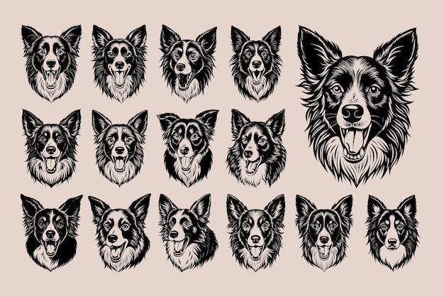 Vector a collage of dogs and their heads