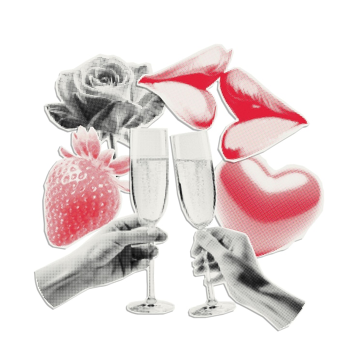 Vector collage-elementen voor valentijnsdag gesneden uit papier met halftone-effect trendy vintage sticker voor achtergrond van kaartbanner