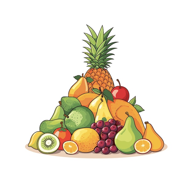 Collage of fresh fruits in the shape of pyramid