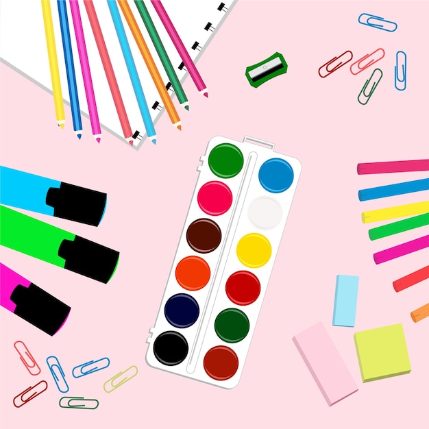 Vector collage of paints and pencils