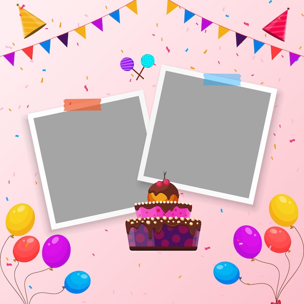 Collage Photo Frame Illustration With Wall Background Birthday Celebration Event Frame Collage