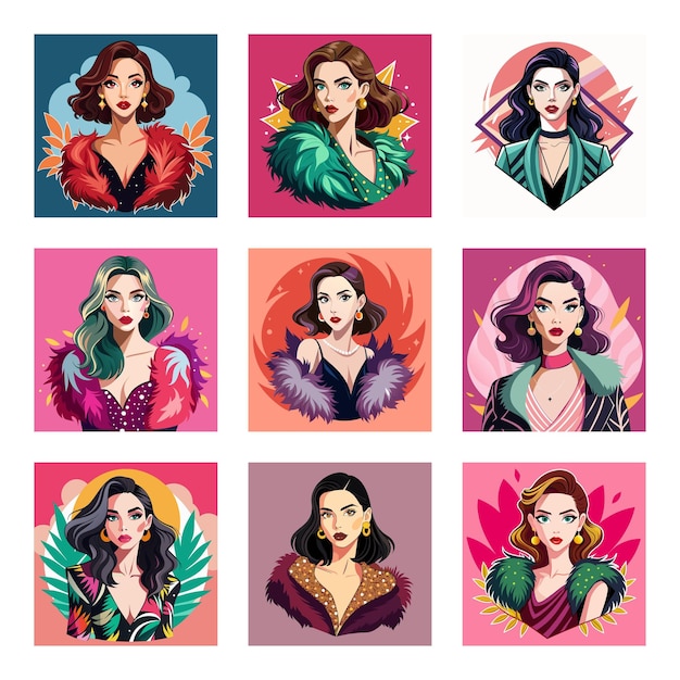 a collage of pictures of a woman with a colorful background