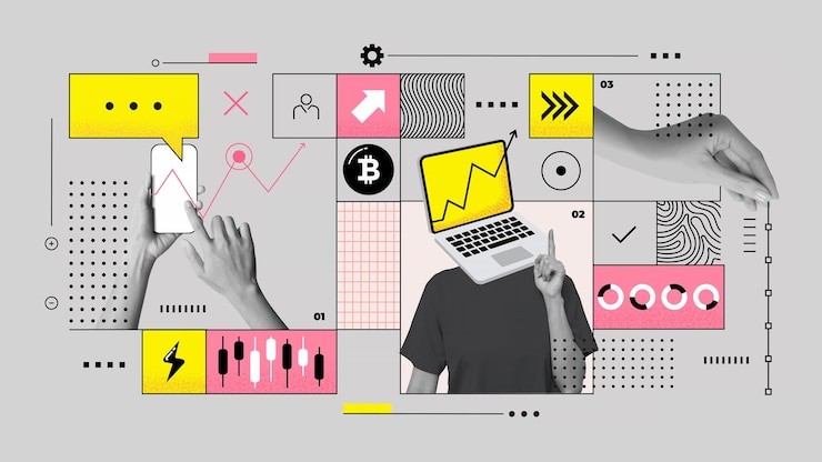 Vector collage posterontwerp cryptohandel