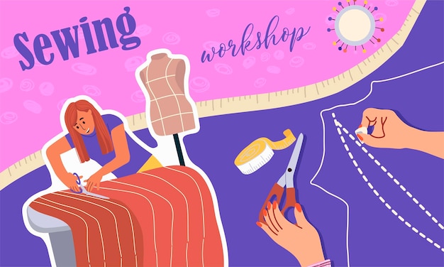 collage sewing workshop hand drawn vector illustration vector illustration