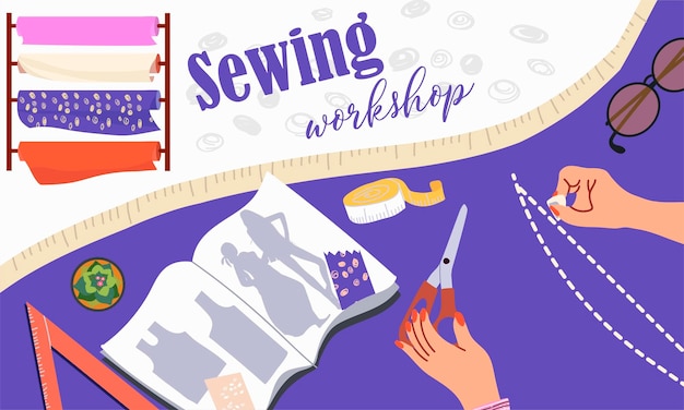 collage sewing workshop hand drawn vector illustration vector illustration