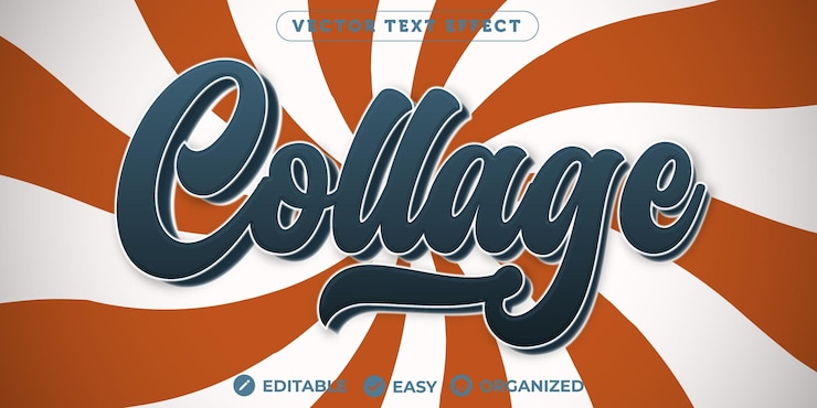 Vector collage text effectfully editable font text effect
