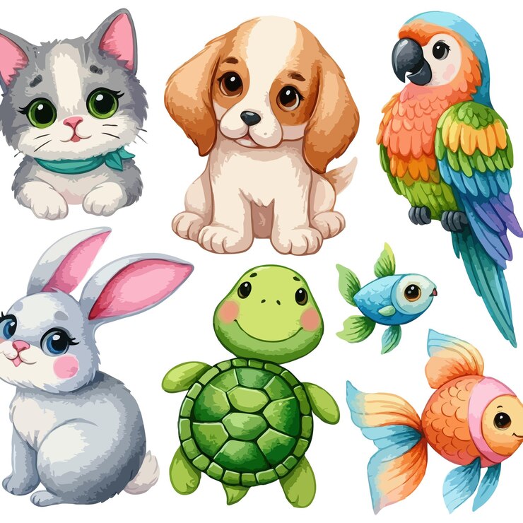 Vector collage van foto's een schattige baby kinderen dier waterverf vector kleurrijke set