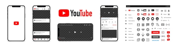 A collage of youtube logos including a youtube app.