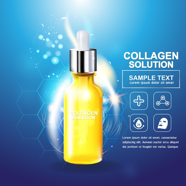 Collageen serum en vitamine achtergrond concept huidverzorging cosmetische poster.