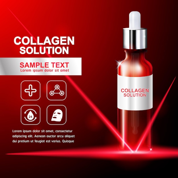 Collageen serum en vitamine achtergrond voor huidverzorgingsconcept