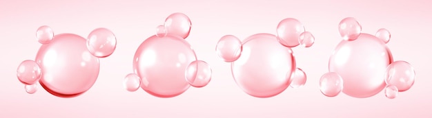 Collagen serum or essence drops pink collagen serum bubbles concept skincare cosmetics solution