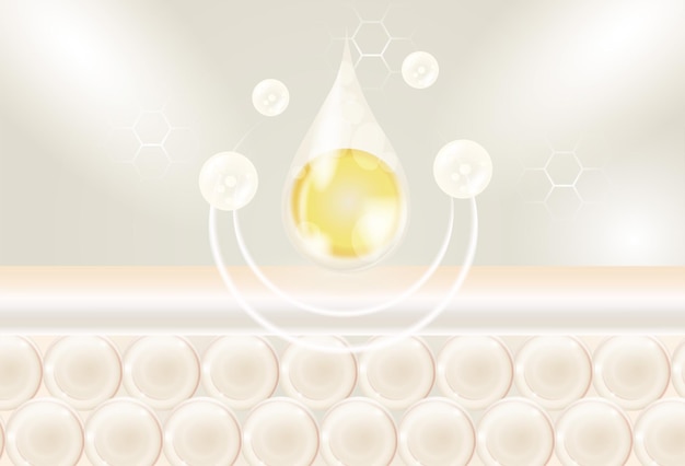 collagen serum oil drop absorbed into the skin cell 3d vector ilustration