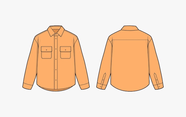 collared shirt flat long sleeve vector design template technical sketch illustration