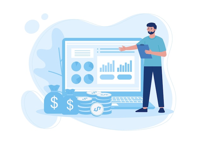 colleagues analyzing growth charts concept flat illustration