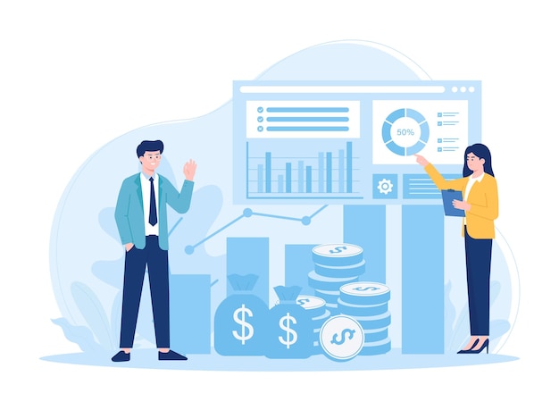 Vector colleagues analyzing growth charts concept flat illustration