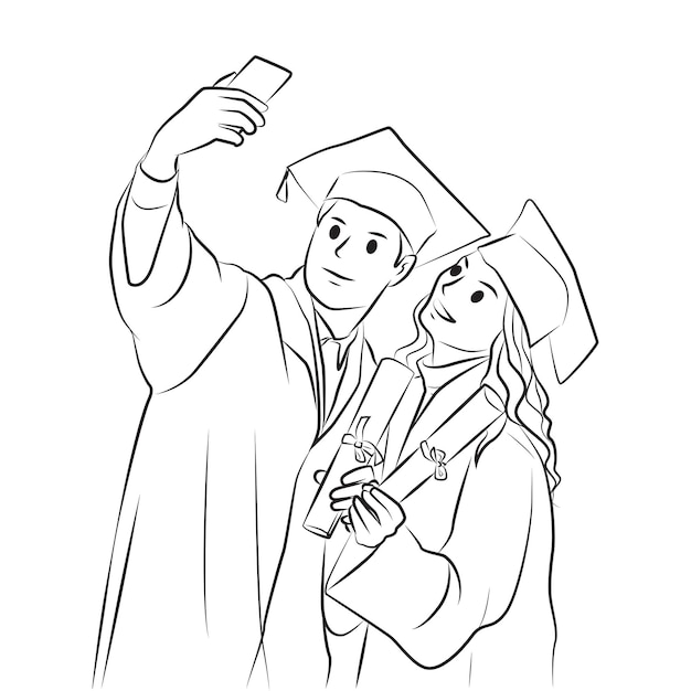 Colleghi che prendono selfie dopo la laurea