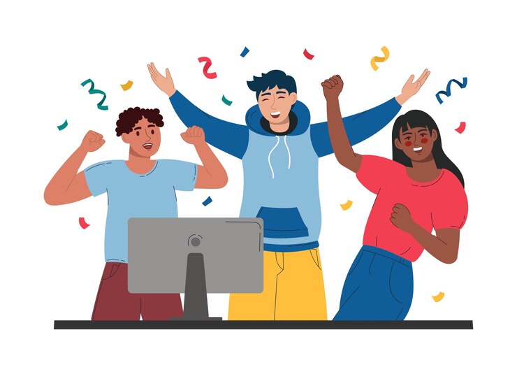 Vector colleagues woman and men rejoice winning tender signing an important contract vector illustration