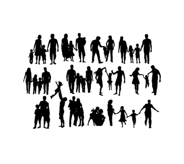 collect family silhouettes art vector design