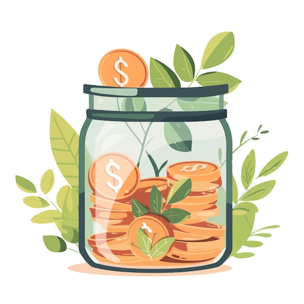 Vector collect_money_in_glass_jarbanking_cash_deposito