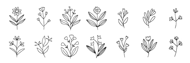 Collectie bloemen in doodle-stijl met de hand getekende vectorkunst