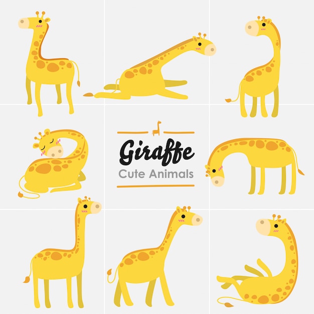 Collectie cute giraffe different pose isolate set.