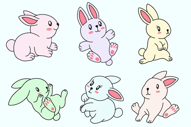 Collectie Cute Rabbit Bunny little Kids Baby Animal Cartoon Clipart doodle