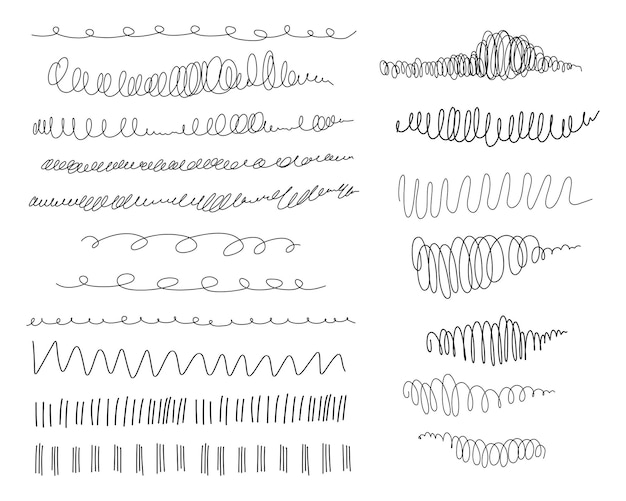 Vector collectie gebogen lijndoodles met de hand getekende lijngrenzen schetsen en krabbels ontwerpelementen