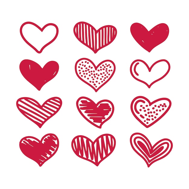 Vector collectie geïllustreerde hart iconen doodle liefde tekening op witte achtergrond