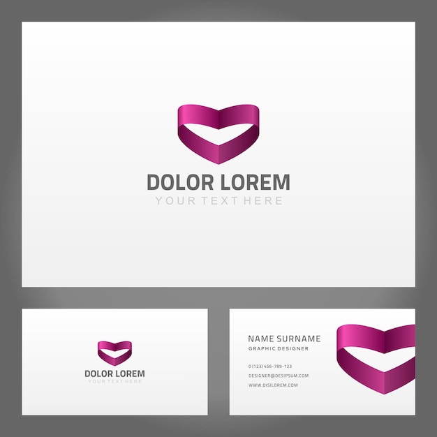 Collectie glanzende streep hart vorm violet 3d sjabloon visitekaartje decoratief ontwerp vectorillustratie instellen elegante naamkaartje mockup dating bureau bruiloft organisatie paar verliefd corporate