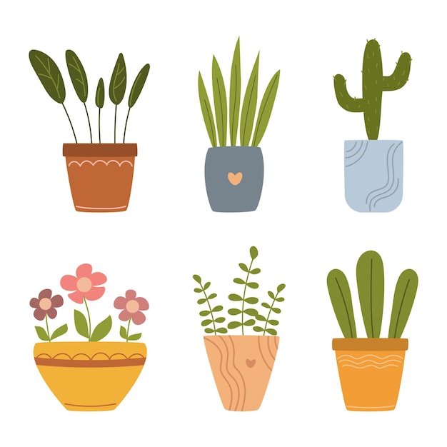 Vector collectie huispotten met bloemen en planten indoor planten vector illustratie