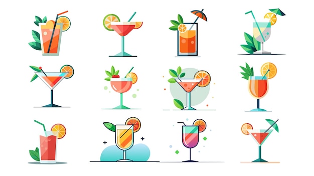 Vector collectie illustraties van tropische cocktails in moderne stijl