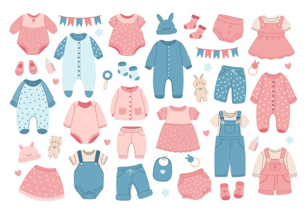 Vector collectie kleding voor baby's modekleding voor jongens en meisjes
